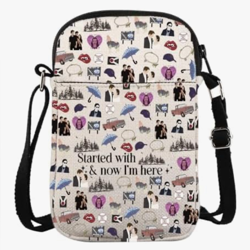 Statement Crossbody Phone Bag in Cream with Multicolor Icons NWT